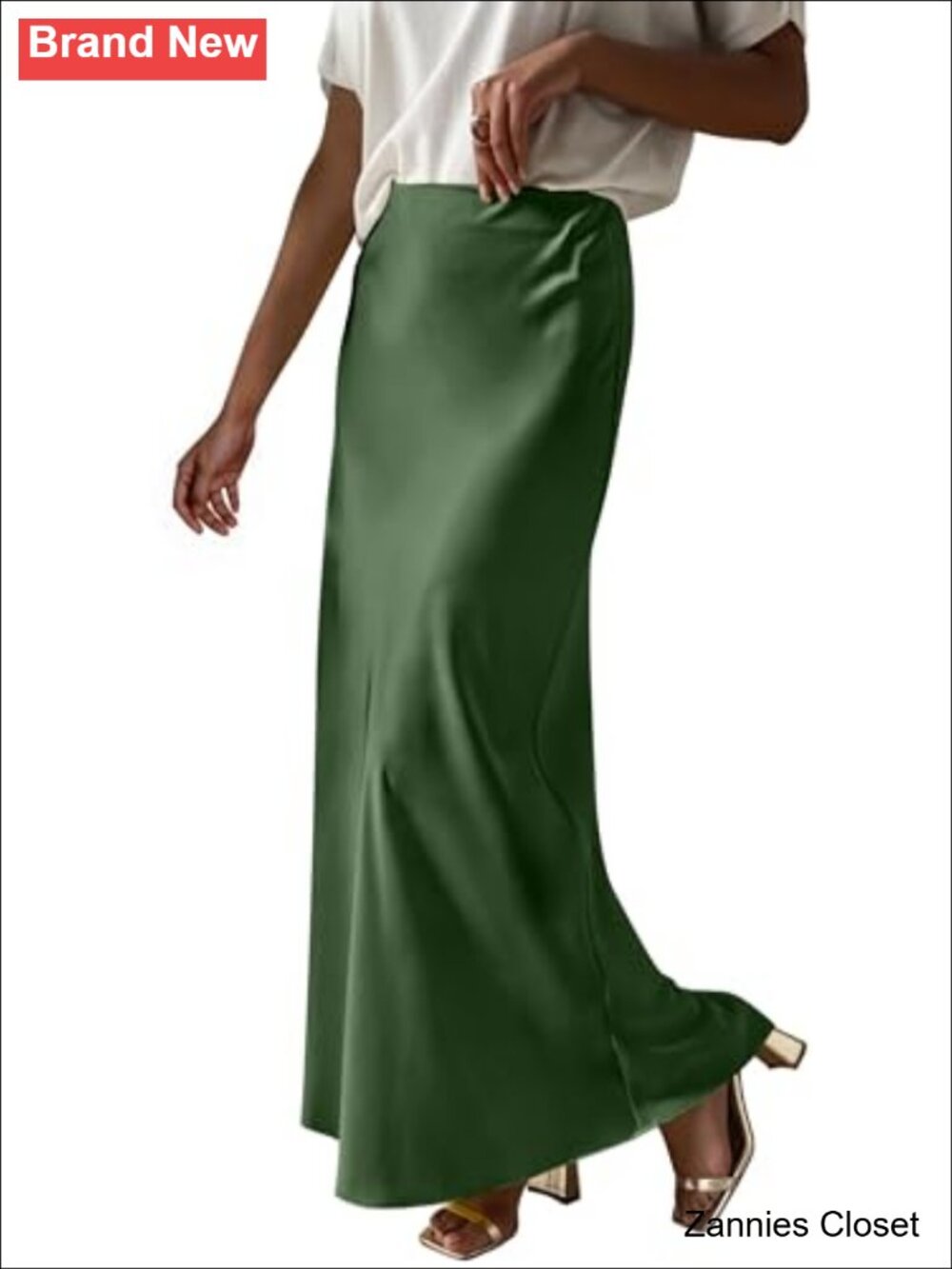 ✨ Satin Maxi Skirt High Waisted Elastic Waist Flared Work Party Formal